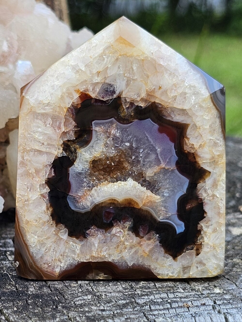🌸Pink Amethyst, Carnelian & Agate Crystal Tower-Blue Portal Orange Druzy-OOAK!✨